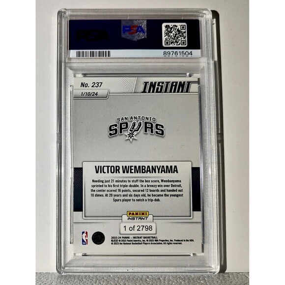 Victor Wembanyama 2023-24 Panini #237 NBA Milestone Rookie Card 1 of 2798 PSA 9 - Picture 2 of 2